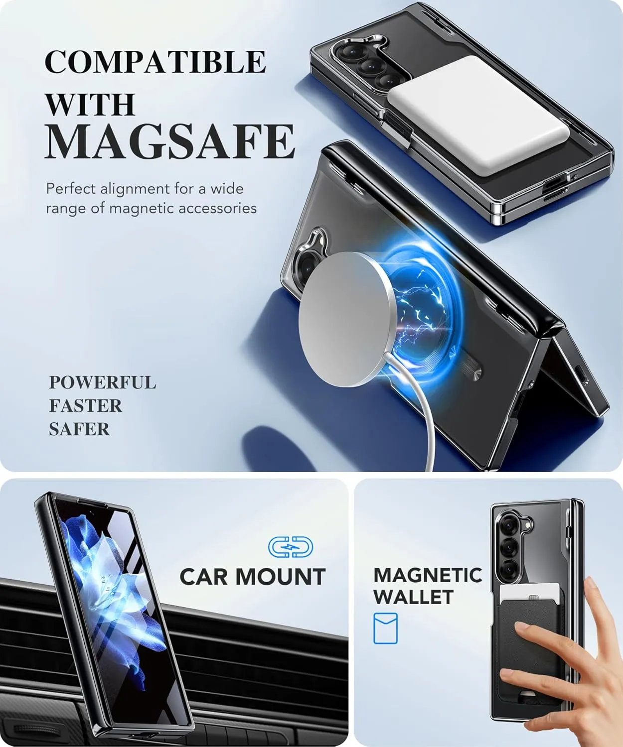 BERFY Upgraded Magnetic for Z Fold 6 Case with S Pen Holder, Compatible with Magsafe,[Built-in Screen Protector & Hinge Protection] Full-Body Plating Slim Phone Case for Samsung Galaxy Z Fold 6, Black