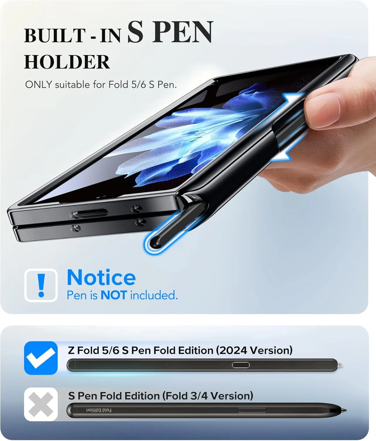 BERFY Upgraded Magnetic for Z Fold 6 Case with S Pen Holder, Compatible with Magsafe,[Built-in Screen Protector & Hinge Protection] Full-Body Plating Slim Phone Case for Samsung Galaxy Z Fold 6, Black