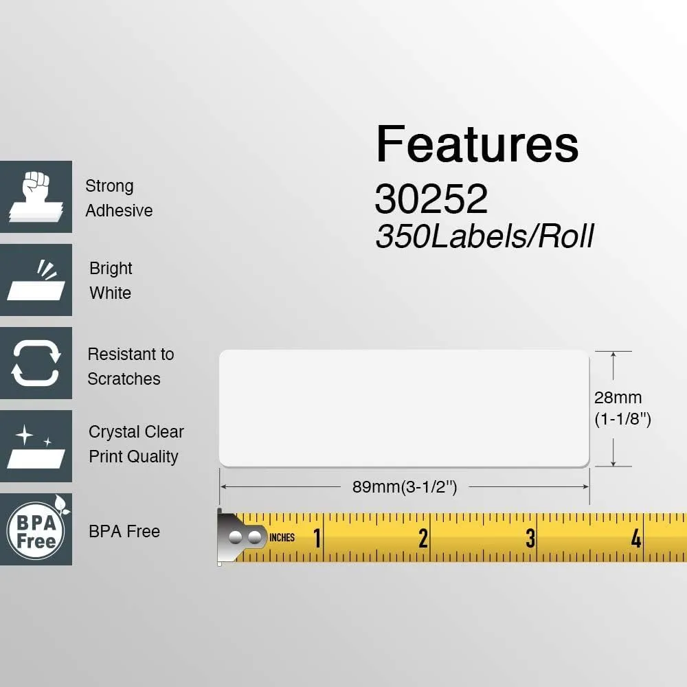 BETCKEY - Compatible DYMO 30252 (1-1/8" x 3-1/2") Address & Barcode Labels - Compatible with DYMO Labelwriter 450, 4XL, NOT Fit 550 & 5XL [16 Rolls/5600 Labels]