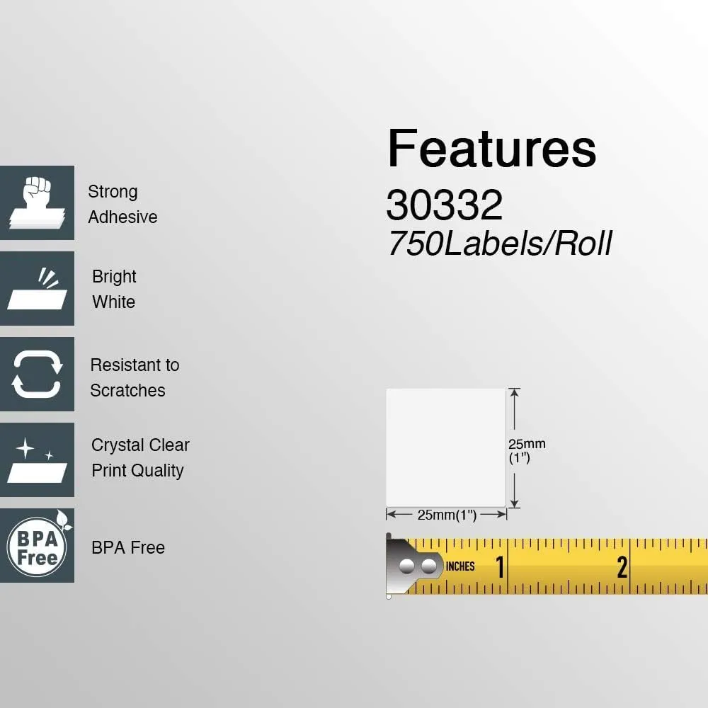 BETCKEY - Compatible DYMO 30332 (1" x 1") Square Multipurpose Labels - Compatible with DYMO Labelwriter 450, 4XL & Zebra Desktop Printers [10 Rolls/7500 Labels]