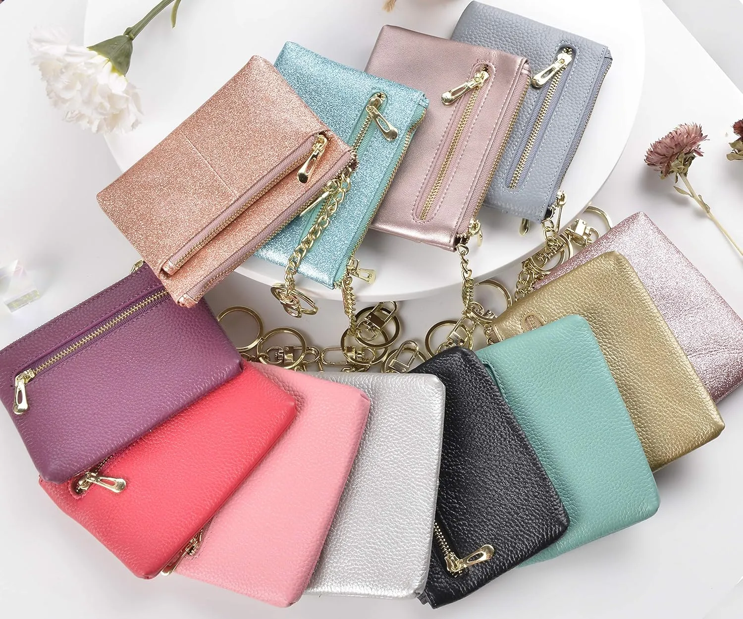 Beurlike Womens RFID Coin Purse Change Wallet Small Leather Card Holder Keychain