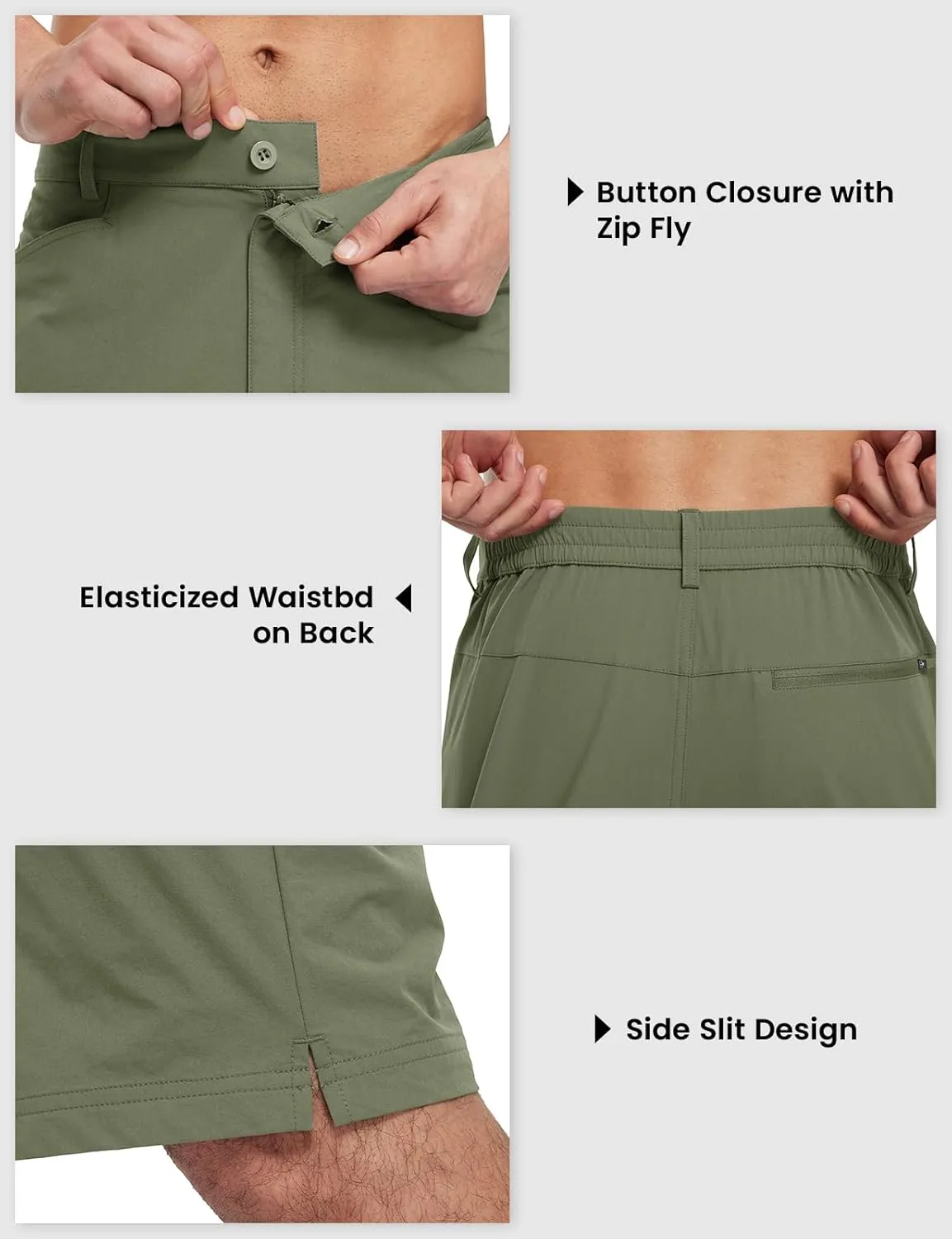 BGOWATU Men's Golf Shorts Stretch Casual Dress Work Shorts Hiking Shorts with 4 Pockets 11 Inch Inseam Lightweight