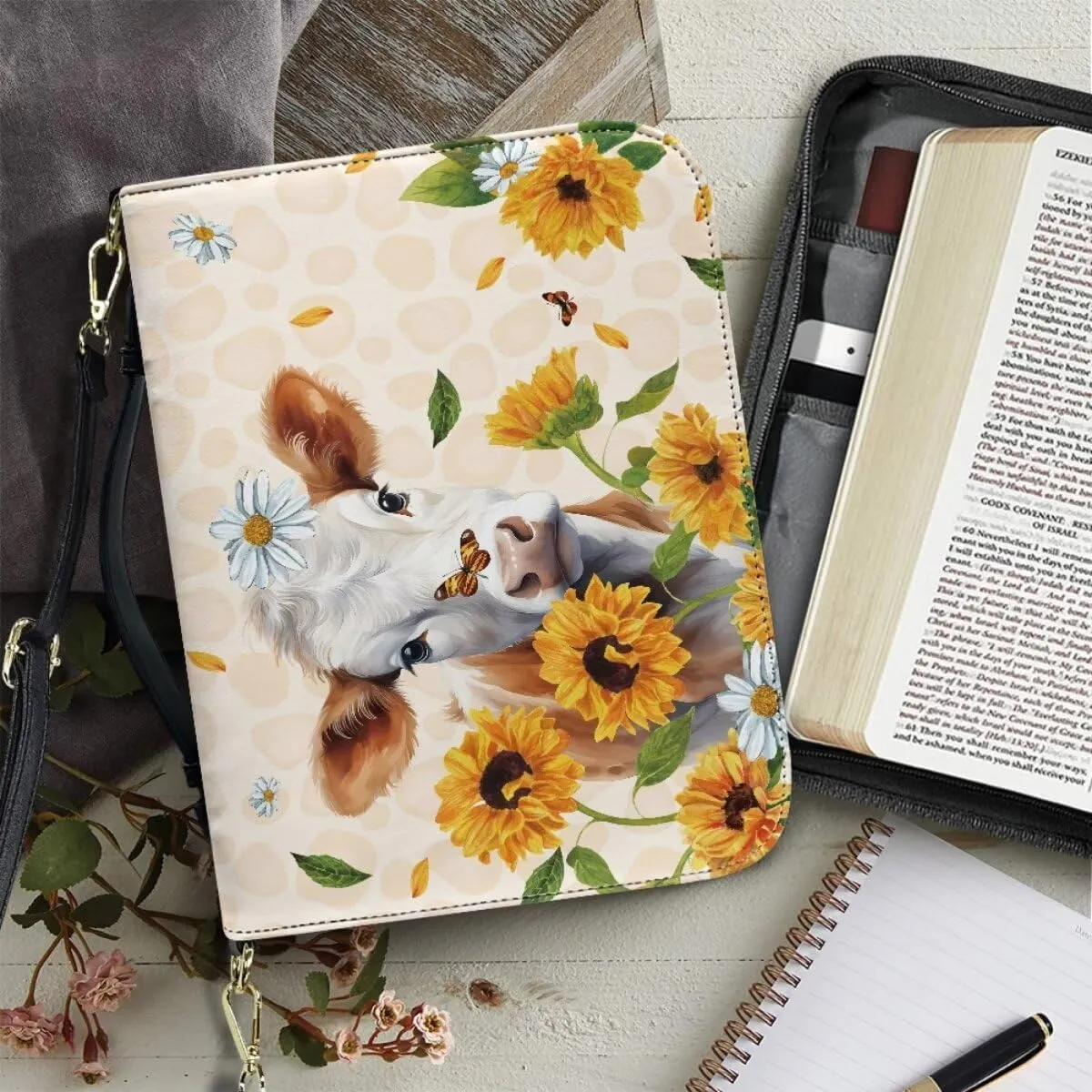 Bible Cover Extra Large Leather Study Bible Carrying Case with Zipper Pocket for Library Church Picnic Hiking
