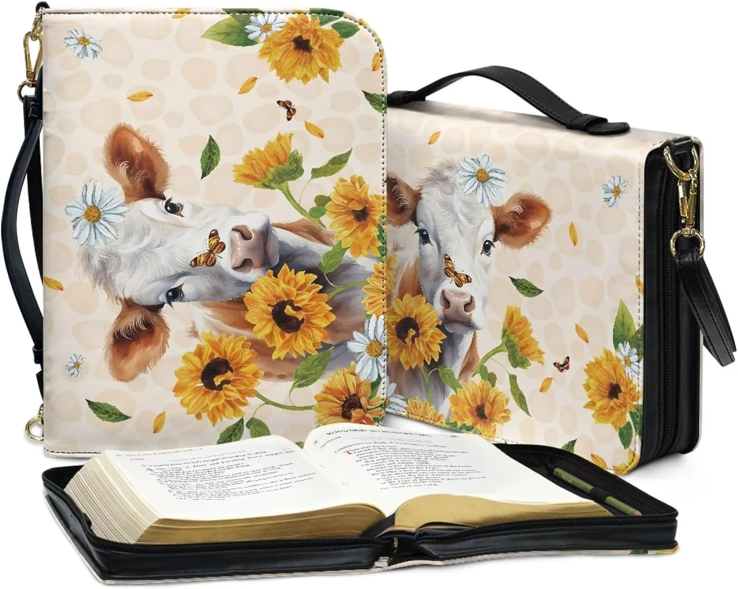 Bible Cover Extra Large Leather Study Bible Carrying Case with Zipper Pocket for Library Church Picnic Hiking