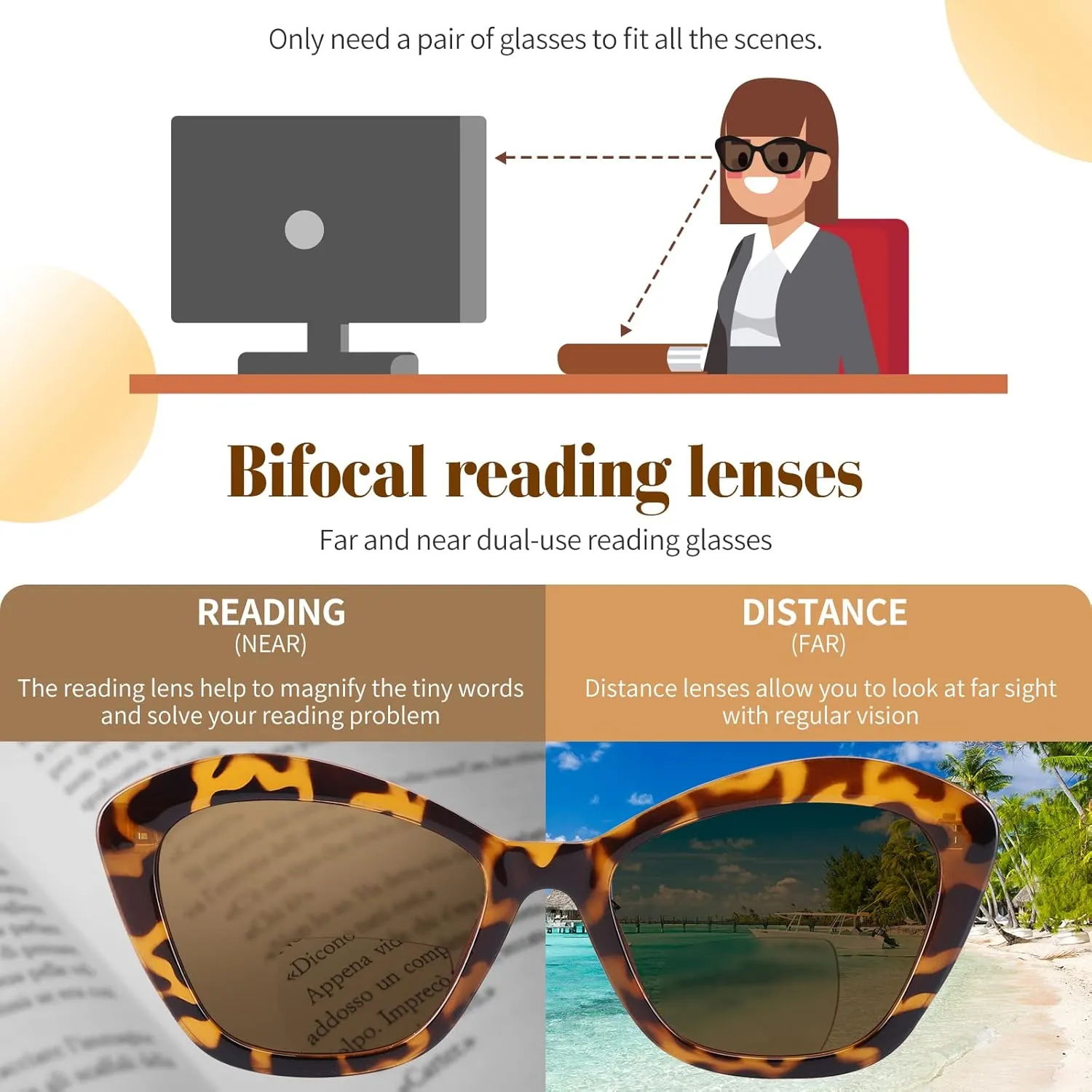 Bifocal Reading Glasses for Women Designer Cat Eye Oversized Frame Blue Light Blocking Readers Oprah Stylish Eyewear 2 Pack