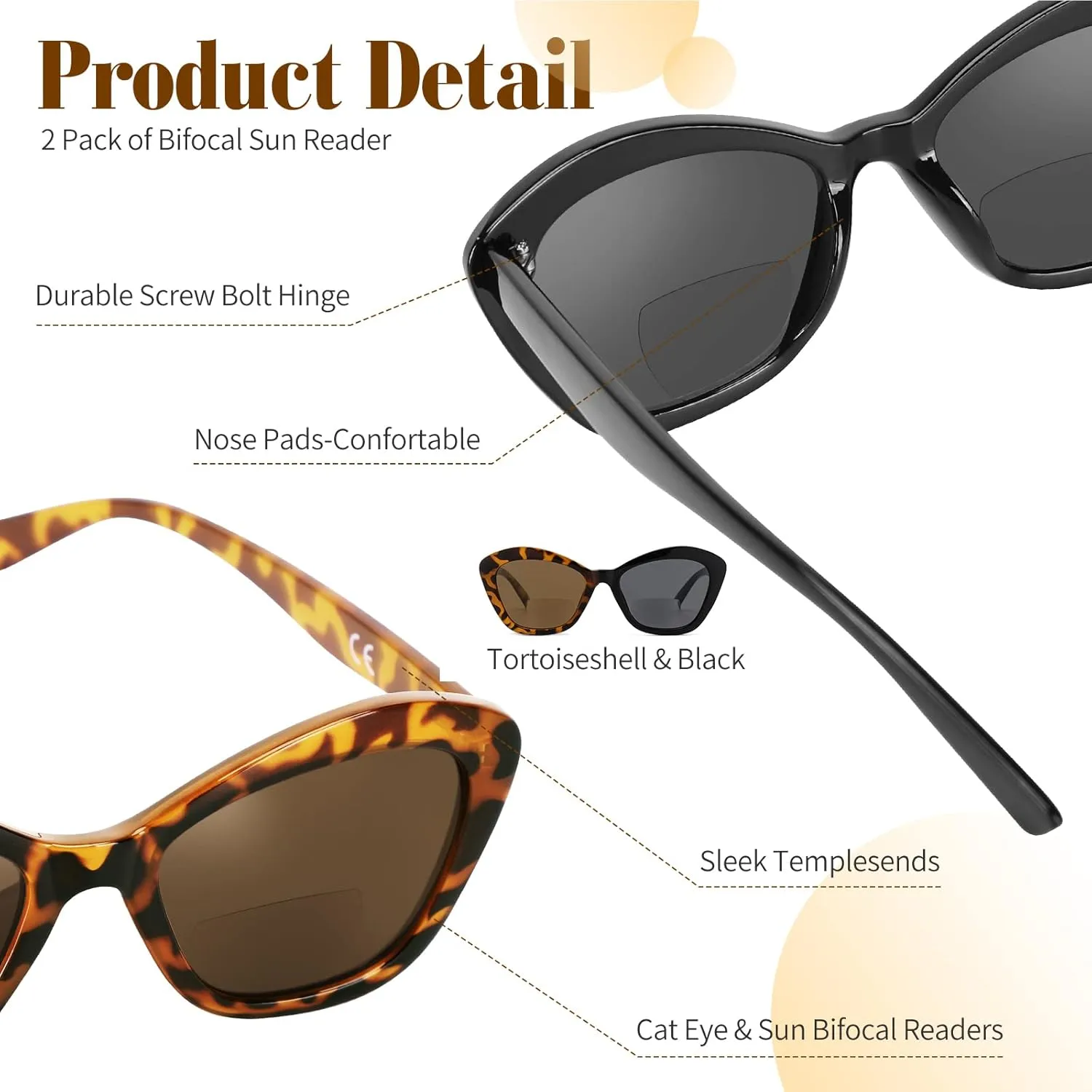 Bifocal Reading Glasses for Women Designer Cat Eye Oversized Frame Blue Light Blocking Readers Oprah Stylish Eyewear 2 Pack