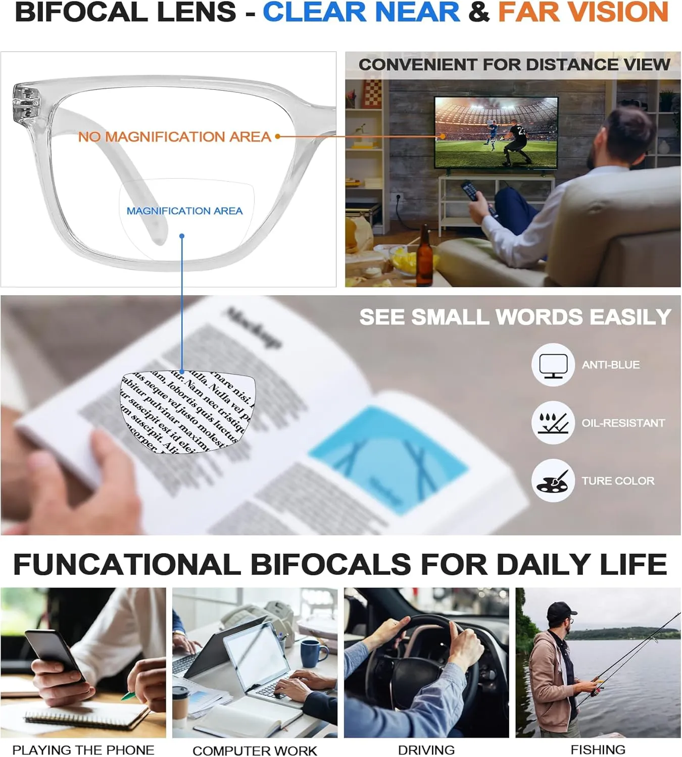 Bifocal Reading Glasses Men Blue Light Blocking Computer Readers 1.0 1.25 1.5 1.75 2.0 2.25 2.5 2.75 3.0 3.25 3.5