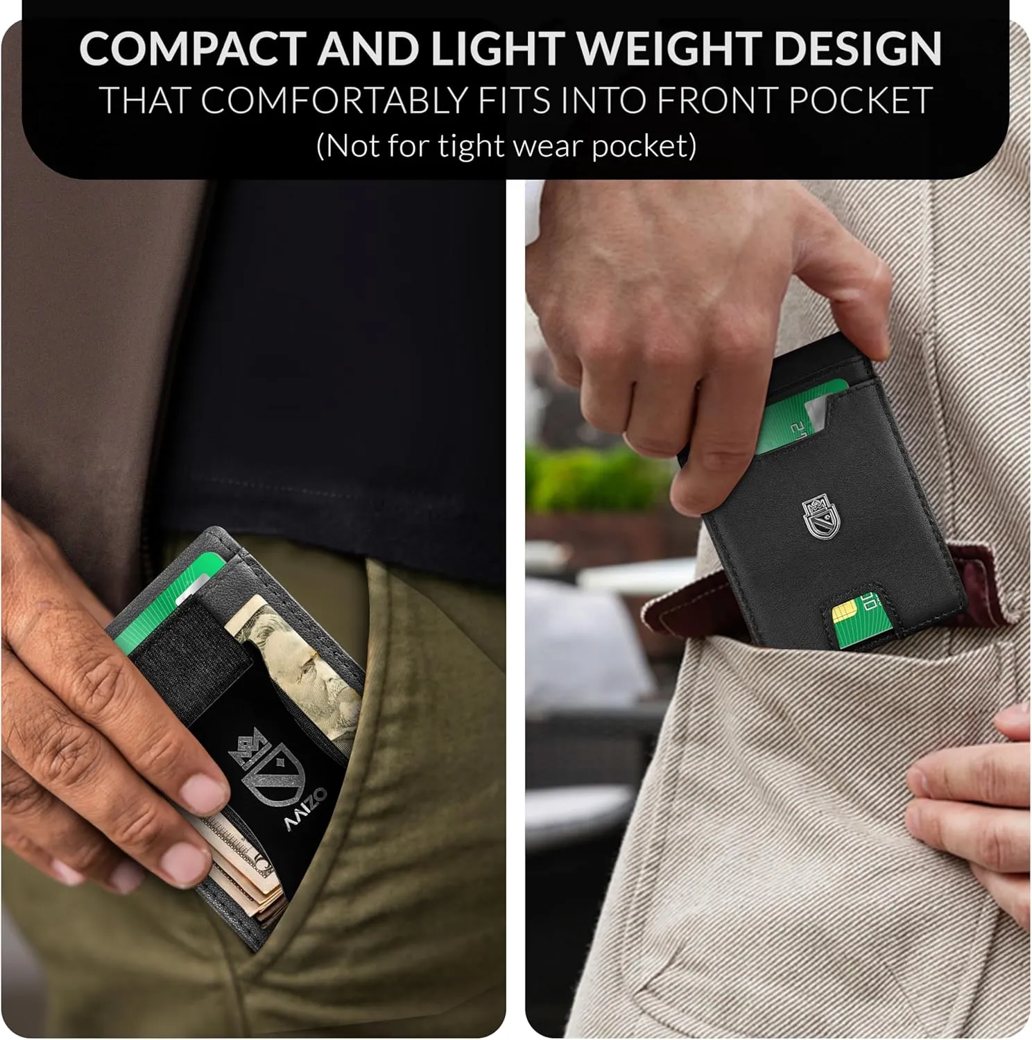 Bifold Wallet for Men | Pop Up Slim Metal Aluminum Wallet | NFC RFID Blocking | Credit Card Holder | Minimalist Mens Wallet with Window ID | Smart Wallet | Cash Strap | Gifts for Men (Black)