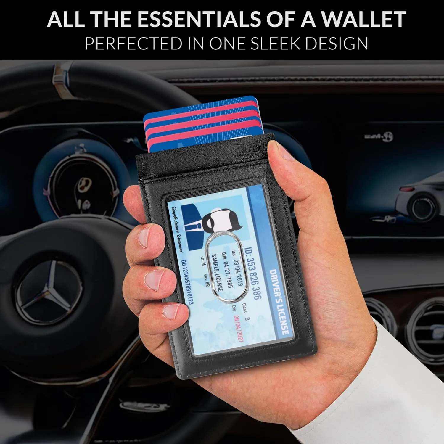 Bifold Wallet for Men | Pop Up Slim Metal Aluminum Wallet | NFC RFID Blocking | Credit Card Holder | Minimalist Mens Wallet with Window ID | Smart Wallet | Cash Strap | Gifts for Men (Black)