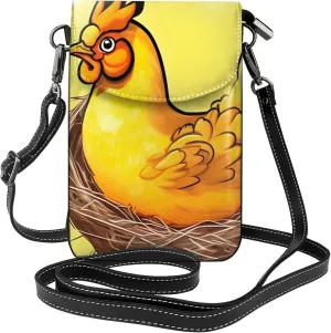 Bird's Nest Golden Chicken Leather Cell Phone Purse, Lightweight Crossbody Cell Phone Bag, Travel Bag with Credit Card Slots Women's Shoulder Bag