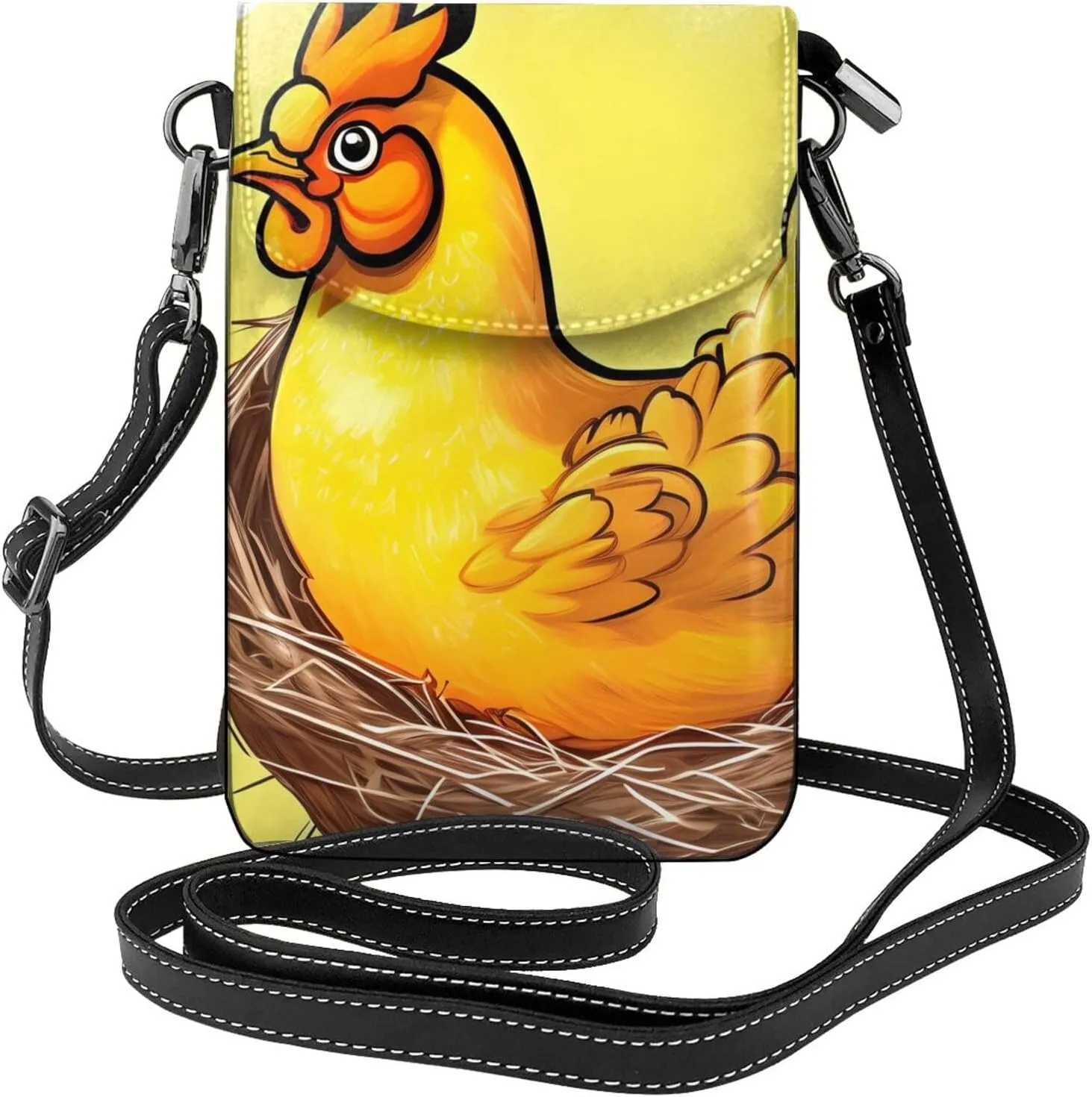 Bird's Nest Golden Chicken Leather Cell Phone Purse, Lightweight Crossbody Cell Phone Bag, Travel Bag with Credit Card Slots Women's Shoulder Bag