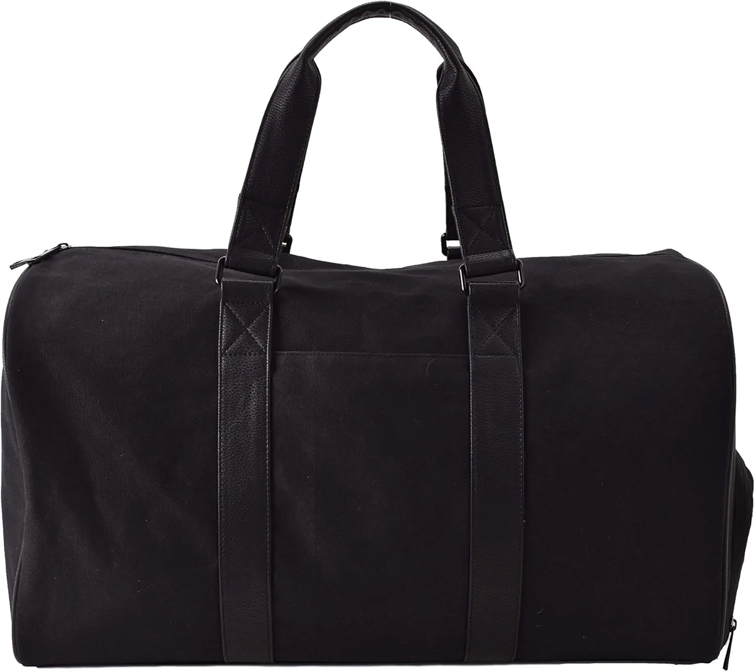 Black Canvas Duffel Bag | Travel | 100 Cotton | Vegan Leather handles & trim | Carry-on luggage | Weekender | Gym Bag | Shoe compartment | Detachable shoulder strap