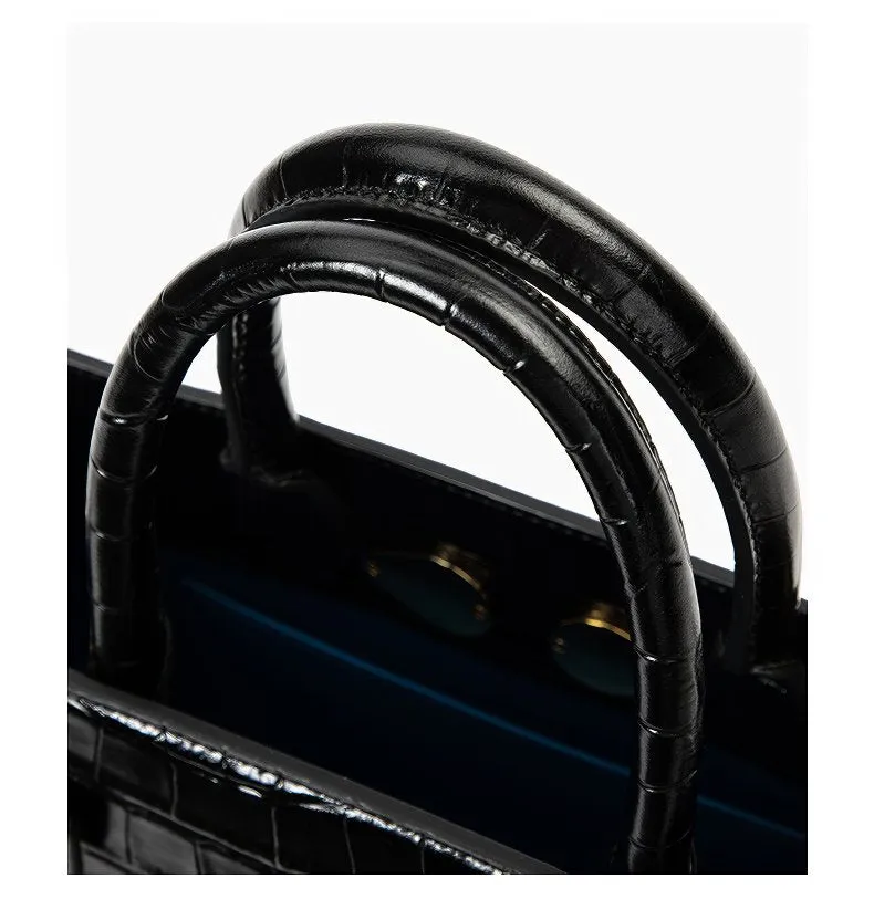 Black Croc-Effect Leather Small Tote