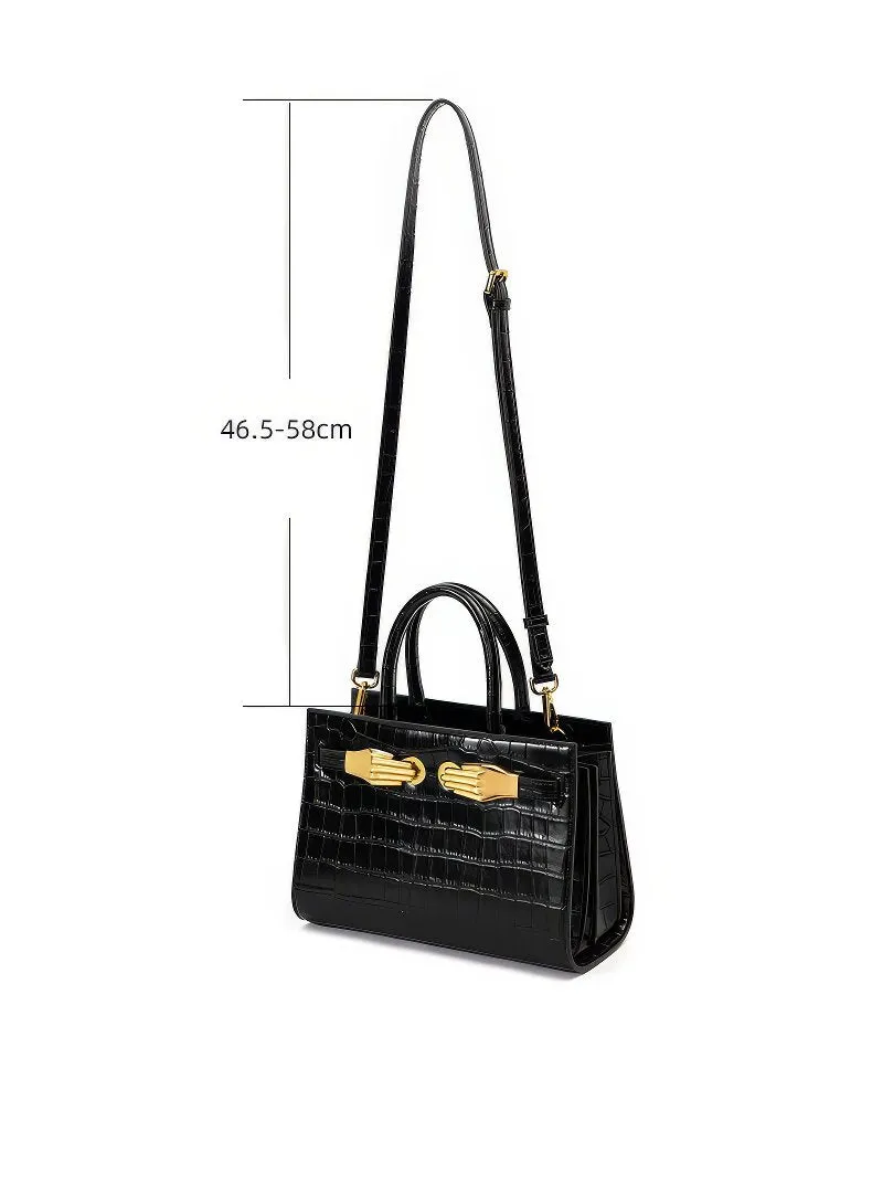 Black Croc-Effect Leather Small Tote