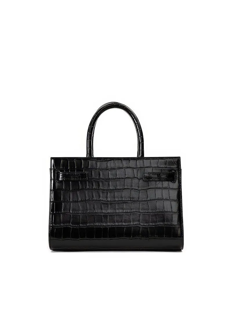 Black Croc-Effect Leather Small Tote