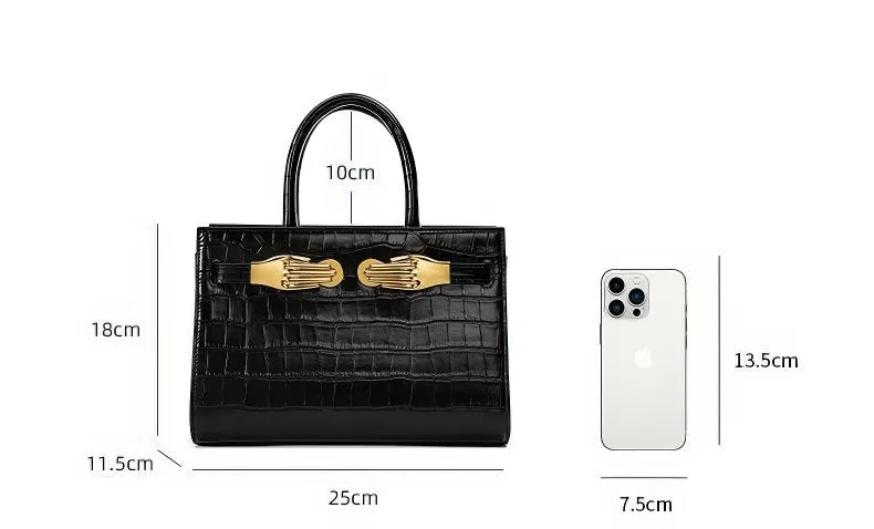 Black Croc-Effect Leather Small Tote