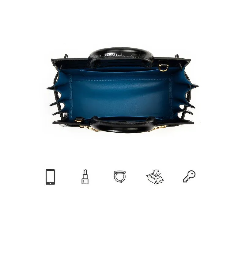 Black Croc-Effect Leather Small Tote