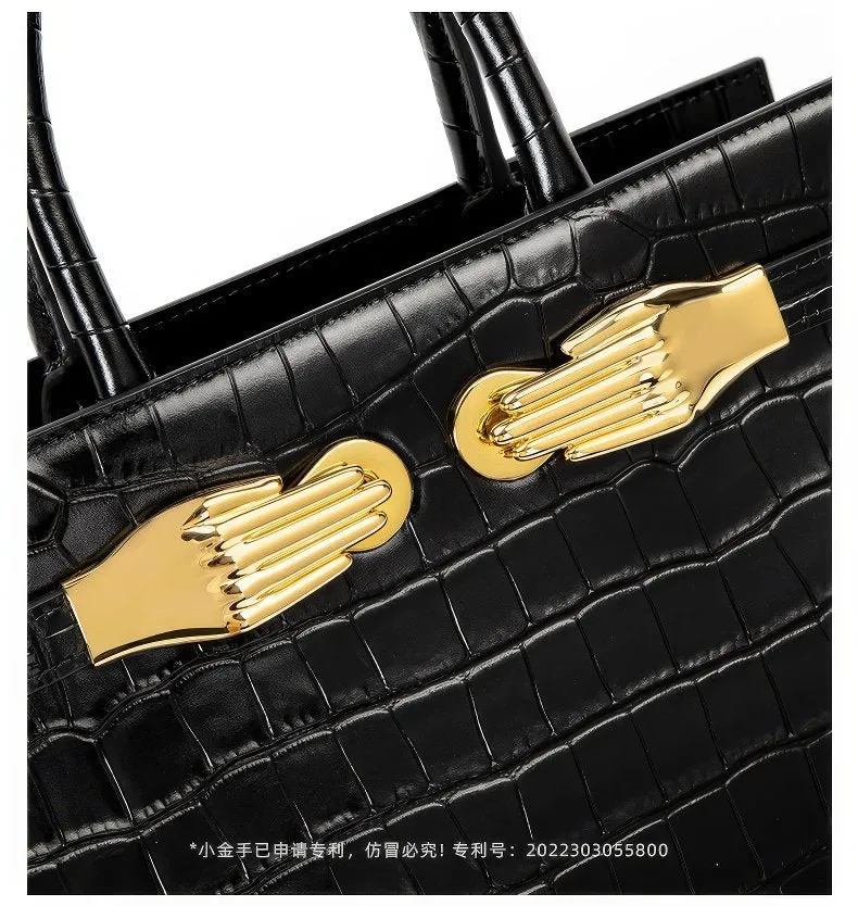 Black Croc-Effect Leather Small Tote