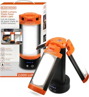 BLACK DECKER 2,000LM LED Utility Light, USB Rechargeable, 3 Adjustable Panels, Multiwhite Modes, Flashlight, Power Bank, Magnetic Mount, IP44 Weather-Resistant for Camping, Hiking, DIY, Automotive