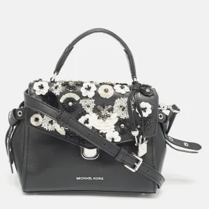 Black Leather Bristol Embellished Top Handle Bag