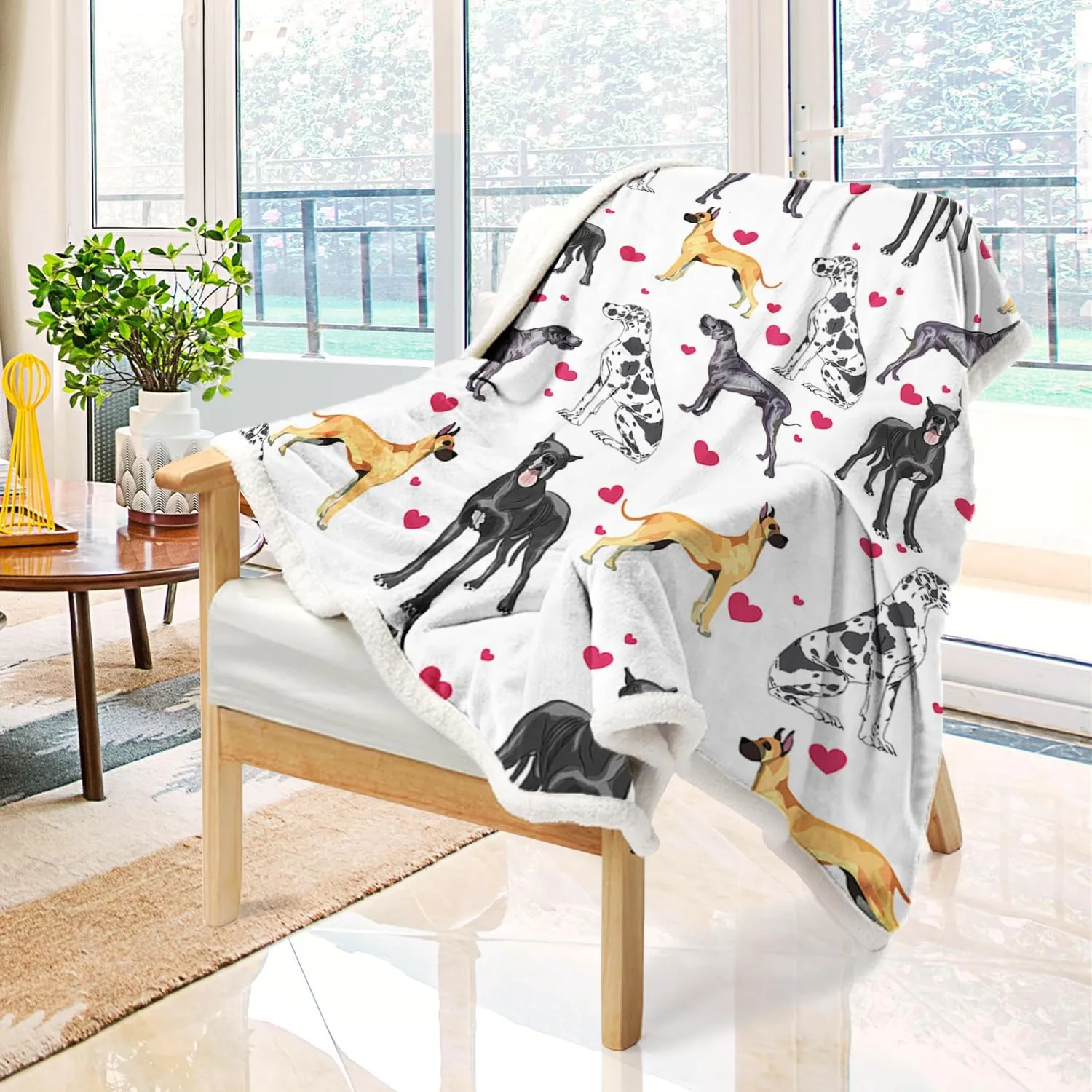 BlessLiving Great Dane Dog Blanket Red Heart Puppy Print Sherpa Fleece Throw Blanket Funny Dog Portrait Plush Blankets (Twin, 60 x 80 Inches)