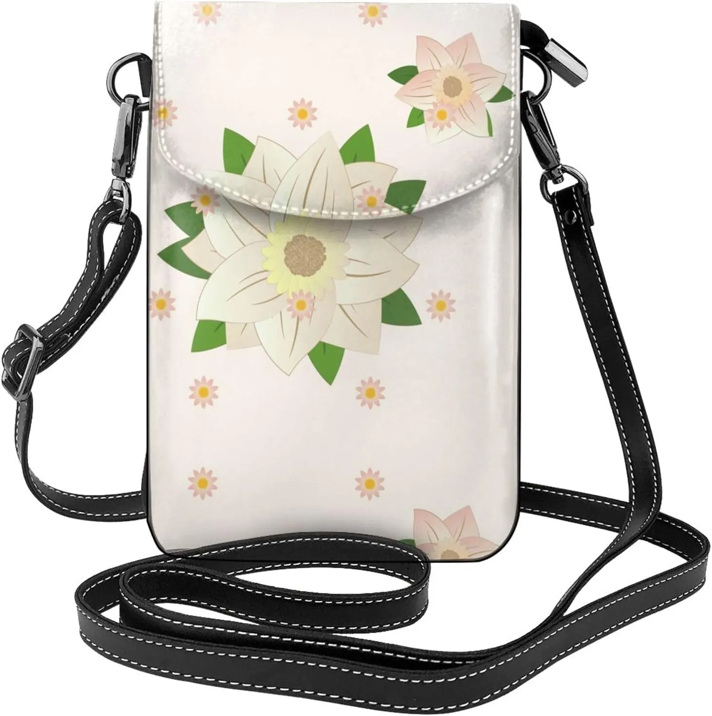 Blooming Hexagonal White Women'S With Tassel Small Crossbody Leather Cell Phone Bag Purse For Walking Camping Shopping Dating