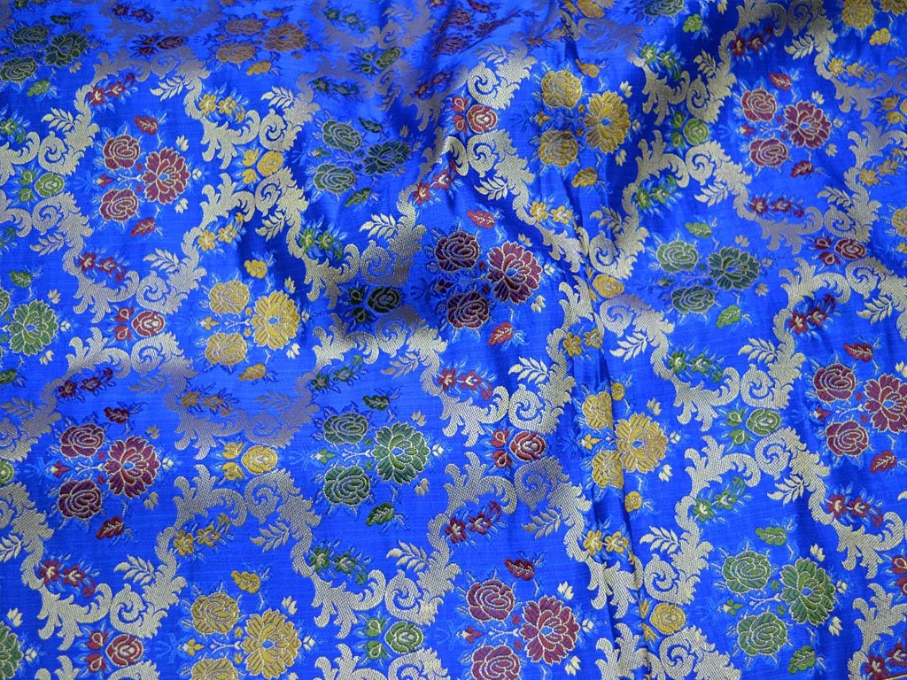 Blue Banarasi Brocade Fabric by the Yard Indian for Wedding Dress Lehenga Bridesmaid party wear Sewing Crafting Costume Dress Material