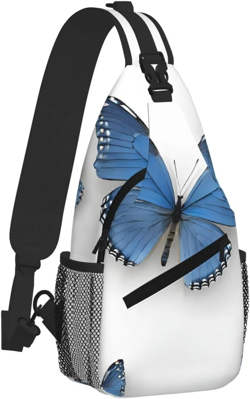 Blue Butterfly On Blossom Flower Print Cross Chest Bag Diagonally For Short-Distance Travel And Daily Use