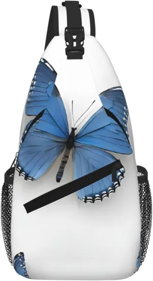 Blue Butterfly On Blossom Flower Print Cross Chest Bag Diagonally For Short-Distance Travel And Daily Use