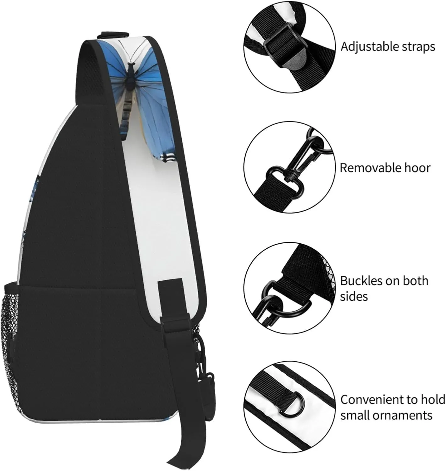 Blue Butterfly On Blossom Flower Print Cross Chest Bag Diagonally For Short-Distance Travel And Daily Use