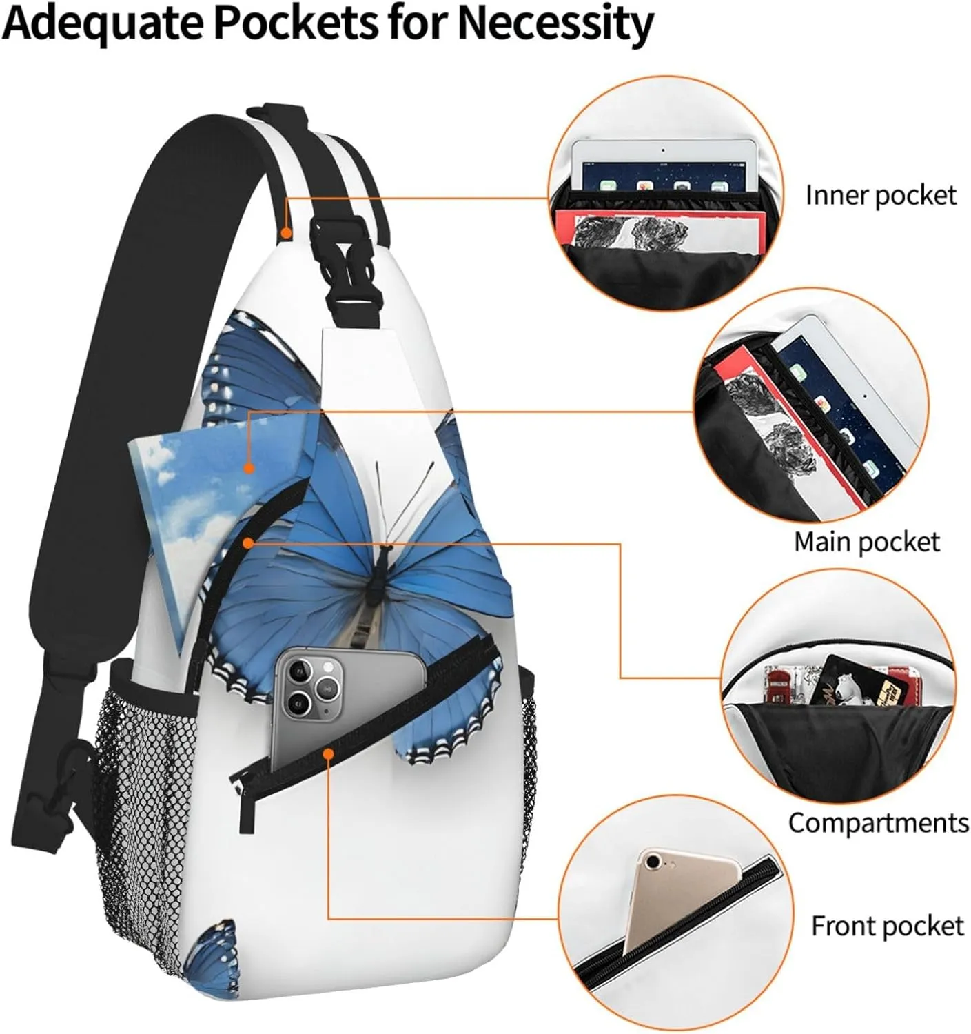 Blue Butterfly On Blossom Flower Print Cross Chest Bag Diagonally For Short-Distance Travel And Daily Use