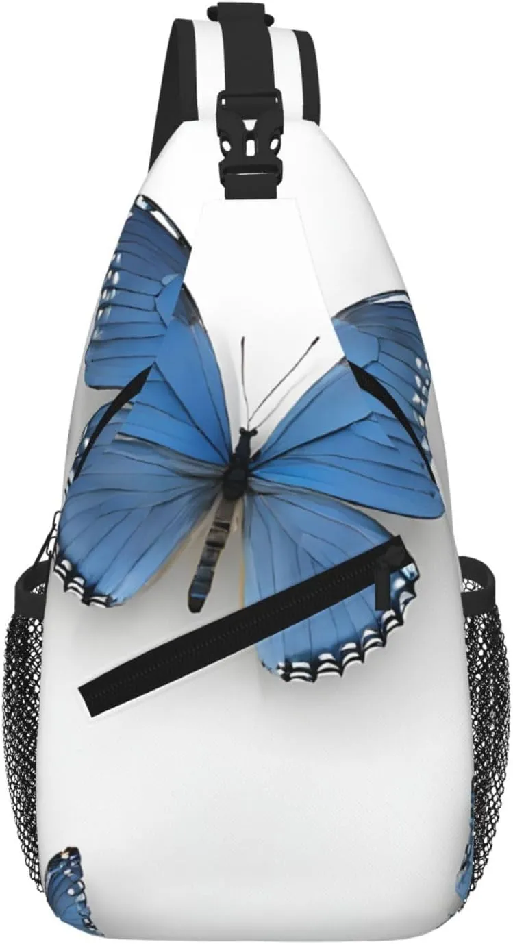 Blue Butterfly On Blossom Flower Print Cross Chest Bag Diagonally For Short-Distance Travel And Daily Use