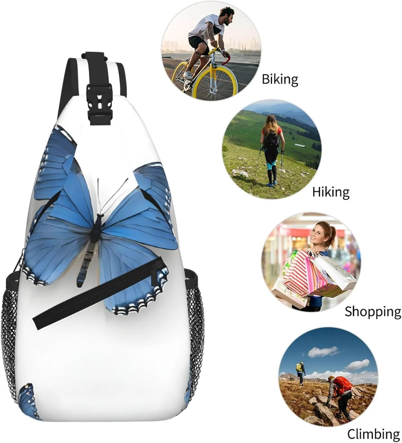 Blue Butterfly On Blossom Flower Print Cross Chest Bag Diagonally For Short-Distance Travel And Daily Use