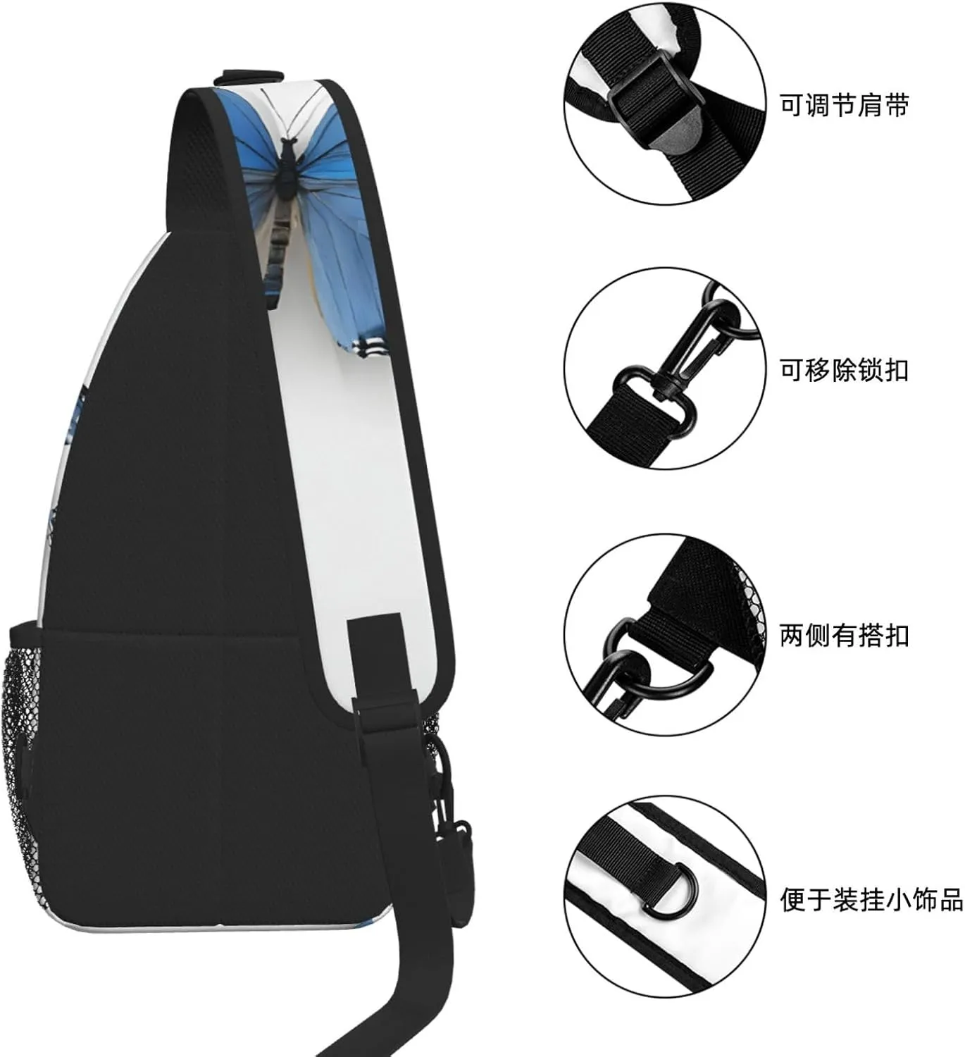 Blue Butterfly On Blossom Flower Print Cross Chest Bag Diagonally For Short-Distance Travel And Daily Use