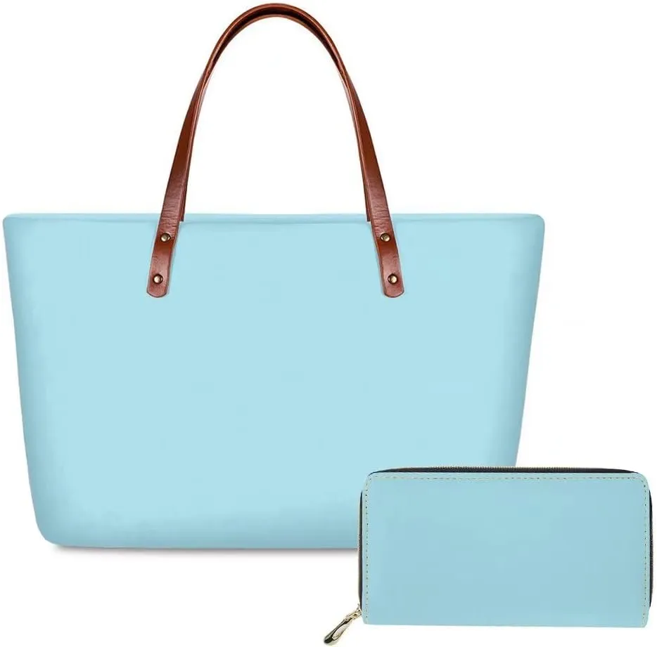 Blue Handbag and Wallet Set Woman Shoulder Bag Top Handle Bag Tote Purse