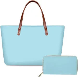 Blue Handbag and Wallet Set Woman Shoulder Bag Top Handle Bag Tote Purse