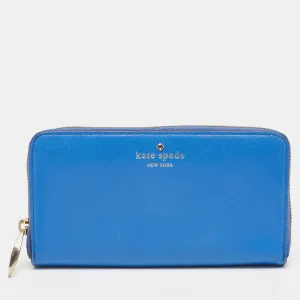 Blue Leather Zip Around Wallet