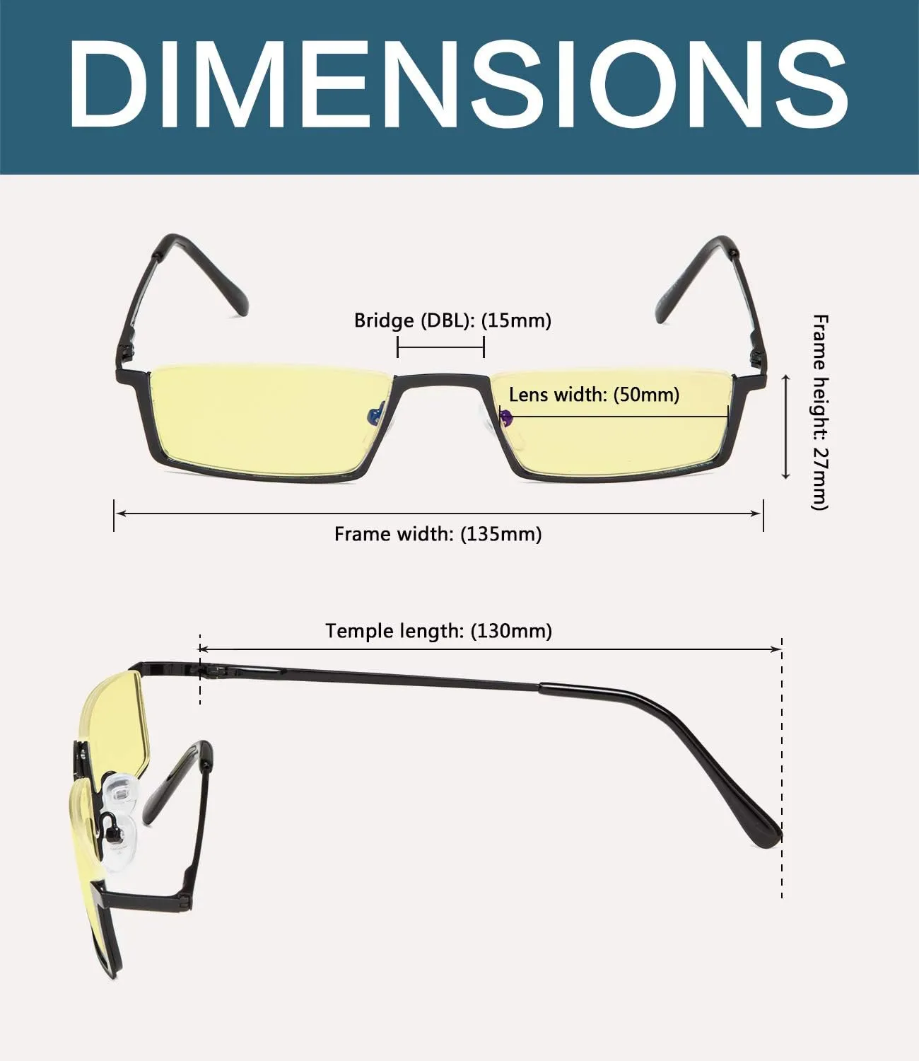 Blue Light Blocking Computer Reading Glasses - Half-rim Frame Yellow Tinted Lens