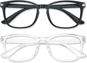 Blue Light Glasses for Woman Men | 99% Blue Light Blocking Glasses for Computer Gaming TV Phone Screen Square Frame | Anti Eyestrain & UV Glare Protection - 2 Pair
