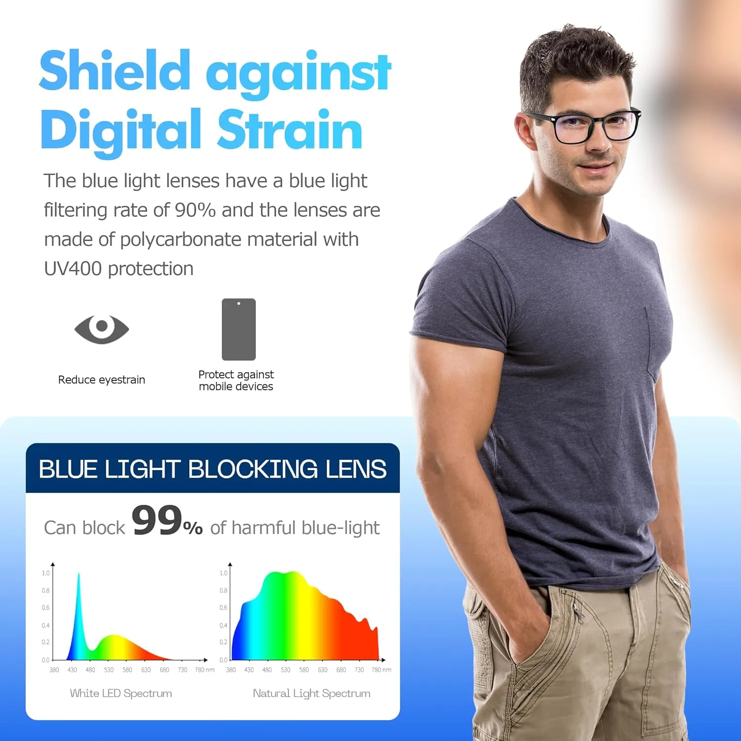Blue Light Glasses for Woman Men | 99% Blue Light Blocking Glasses for Computer Gaming TV Phone Screen Square Frame | Anti Eyestrain & UV Glare Protection - 3 Pair