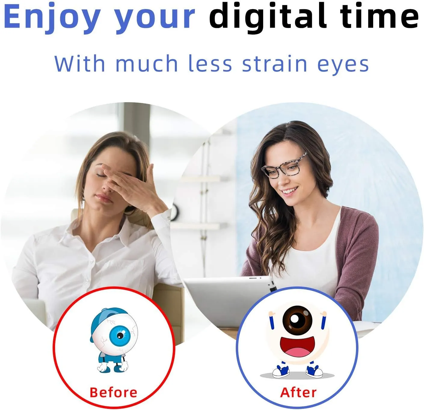 Blue Light Glasses for Woman Men | 99% Blue Light Blocking Glasses for Computer Gaming TV Phone Screen Square Frame | Anti Eyestrain & UV Glare Protection - 5 Pair