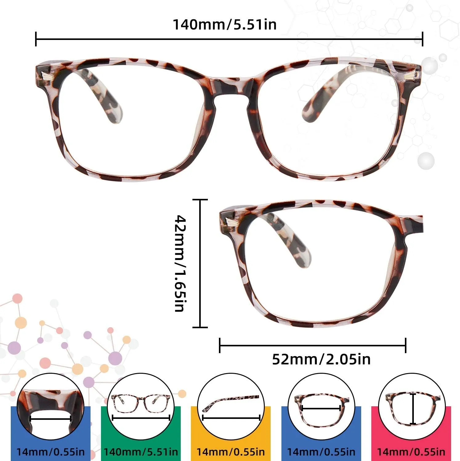 Blue Light Glasses for Woman Men | 99% Blue Light Blocking Glasses for Computer Gaming TV Phone Screen Square Frame | Anti Eyestrain & UV Glare Protection - 5 Pair