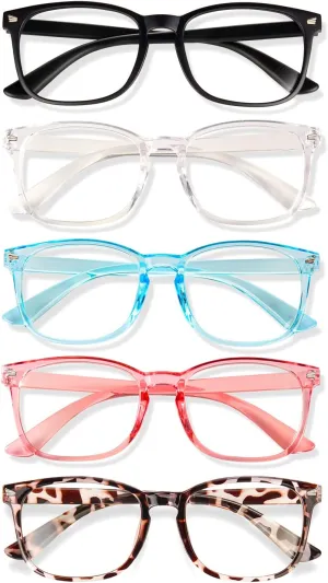Blue Light Glasses for Woman Men | 99% Blue Light Blocking Glasses for Computer Gaming TV Phone Screen Square Frame | Anti Eyestrain & UV Glare Protection - 5 Pair