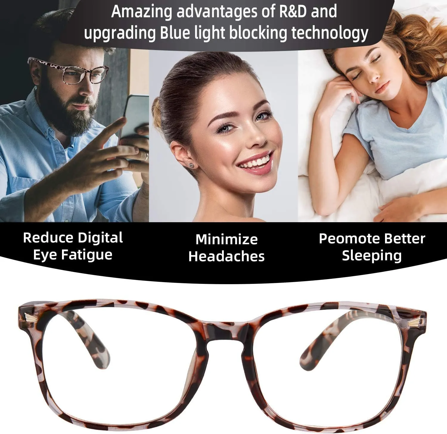 Blue Light Glasses for Woman Men | 99% Blue Light Blocking Glasses for Computer Gaming TV Phone Screen Square Frame | Anti Eyestrain & UV Glare Protection - 5 Pair