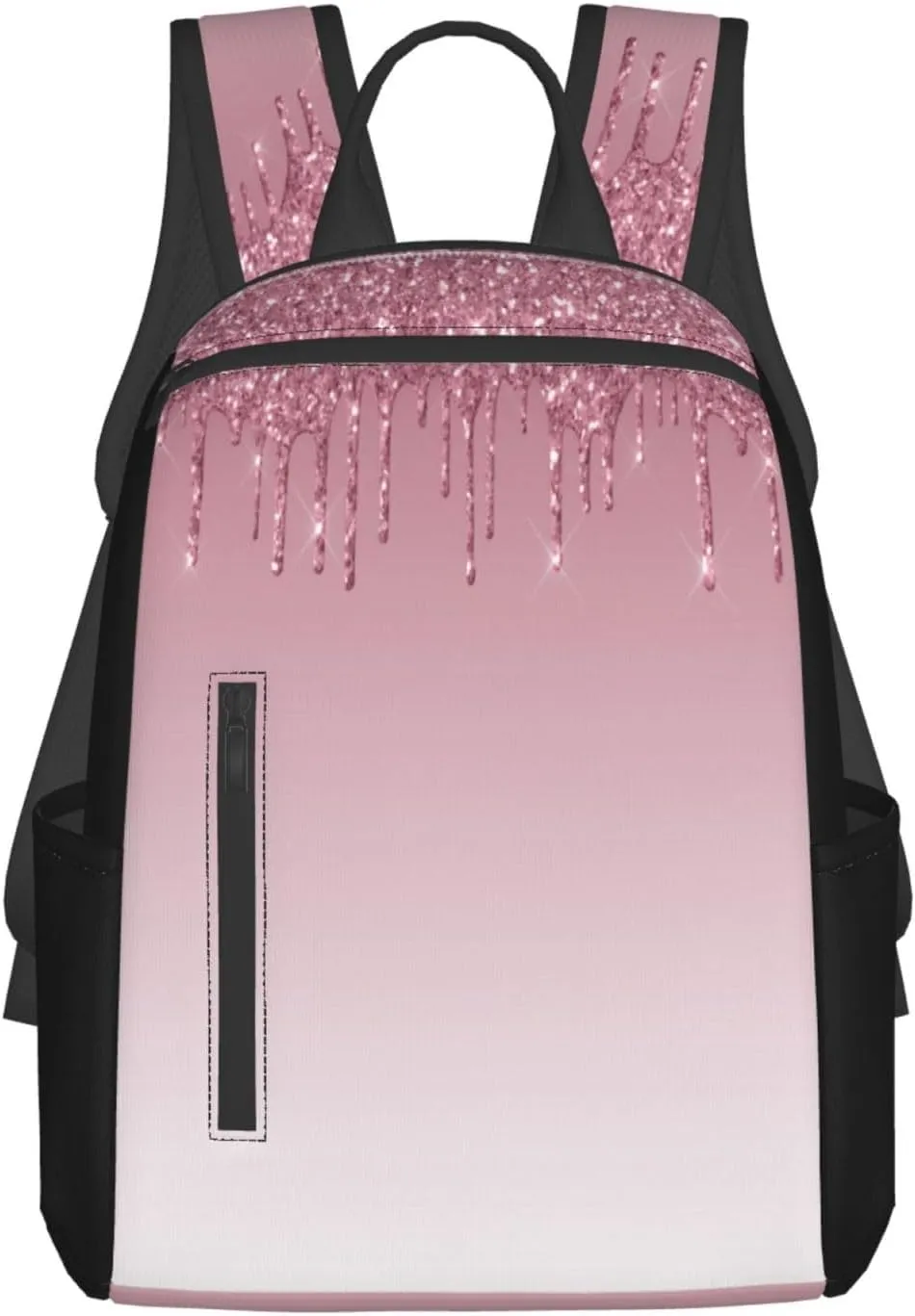 Blush Pink Glitter Sparkle Drips Lightweight Backpack For Women Men, Casual Polyester Daypack Bookbag Travel Hiking Bag, Durable Laptop Backpack