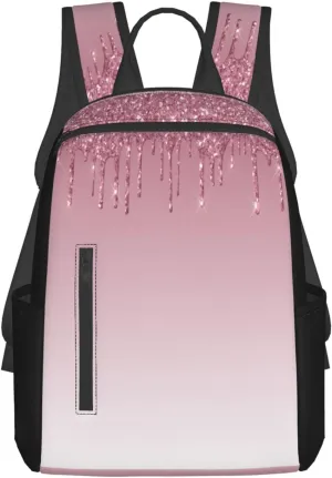 Blush Pink Glitter Sparkle Drips Lightweight Backpack For Women Men, Casual Polyester Daypack Bookbag Travel Hiking Bag, Durable Laptop Backpack