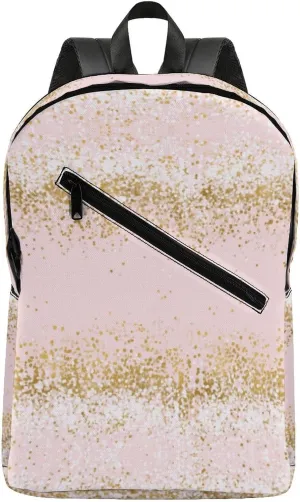 Blush Pink White Gold Confetti Sparkle Large Capacity Printed Travel Backpack, Suitable for Both Men And Women, Suitable for Travel, Tourism And Other Scenarios