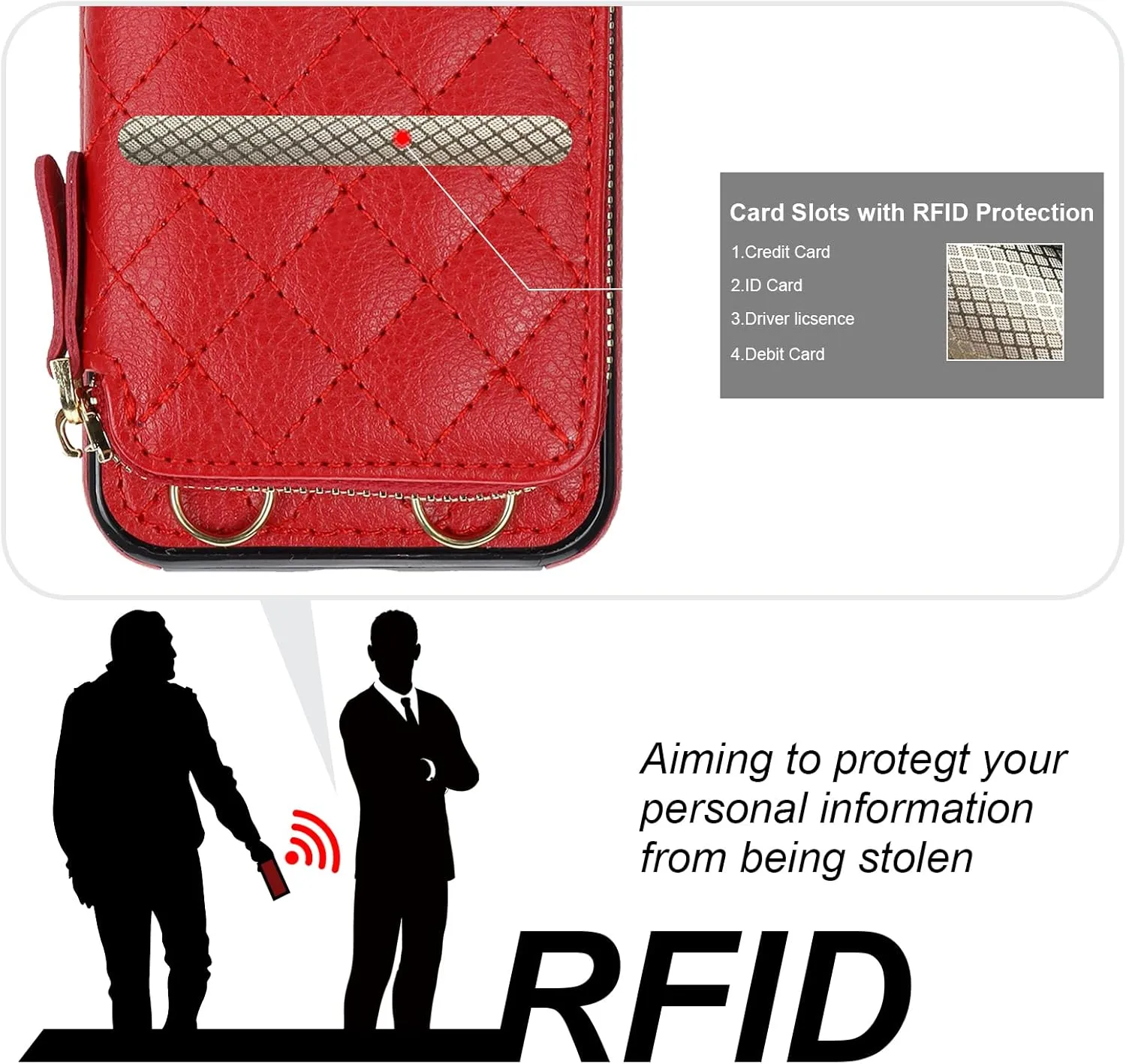 Bocasal Crossbody Wallet Case for iPhone 11 Pro, RFID Blocking PU Leather Zipper Handbag Purse Flip Cover, Kickstand Folio Case with Card Slots Holder Wrist Strap Lanyard 5.8 Inch (Red)