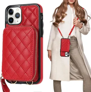 Bocasal Crossbody Wallet Case for iPhone 11 Pro, RFID Blocking PU Leather Zipper Handbag Purse Flip Cover, Kickstand Folio Case with Card Slots Holder Wrist Strap Lanyard 5.8 Inch (Red)