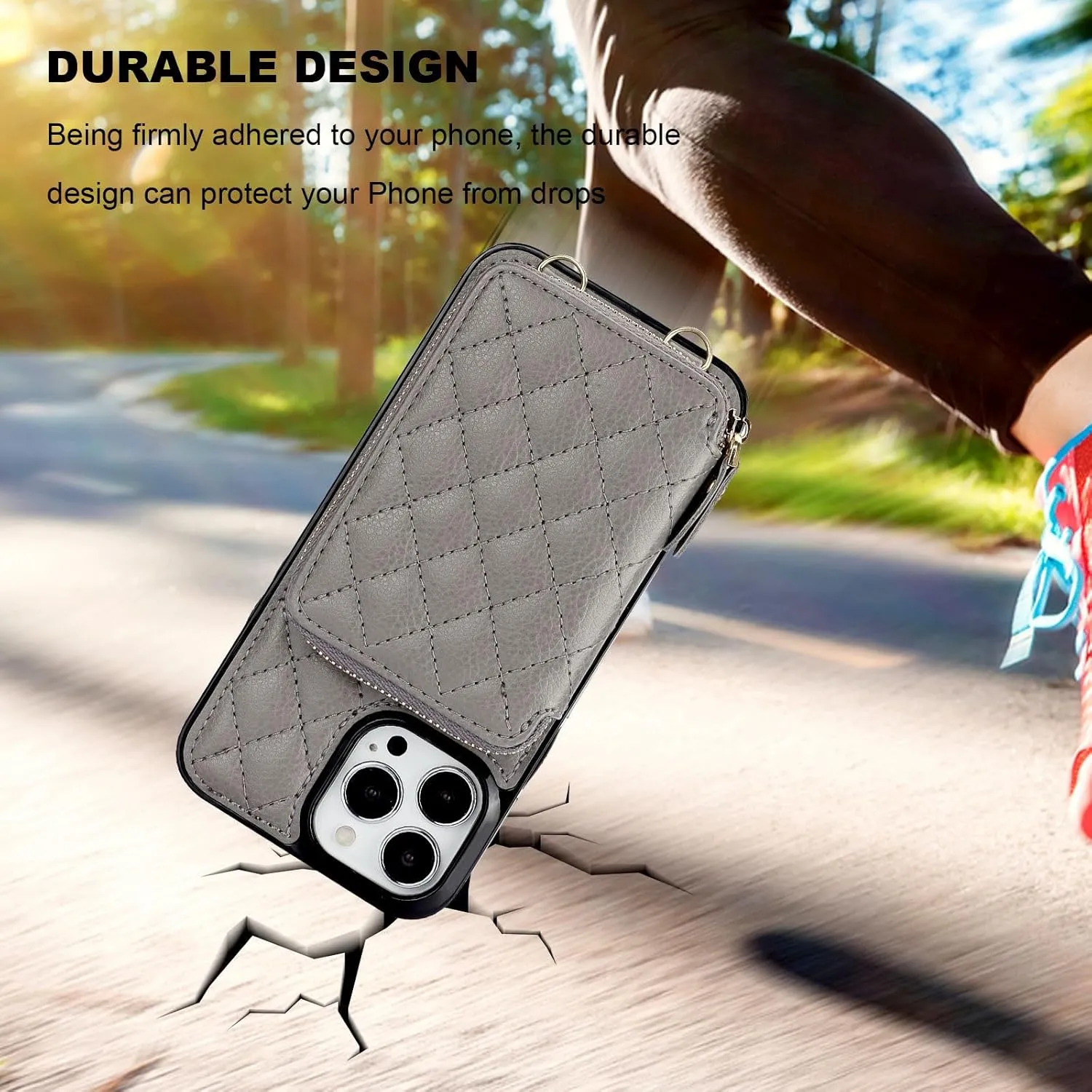 Bocasal Crossbody Wallet Case for iPhone 13 Pro Max, RFID Blocking PU Leather Zipper Handbag Purse Flip Cover, Kickstand Folio Case with Card Slots Holder Wrist Strap Lanyard 5G 6.7 Inch (Grey)